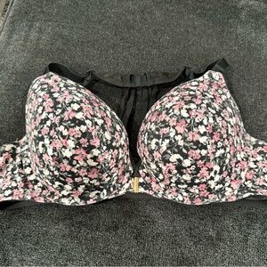 Cacique Black and Pink Floral Bra